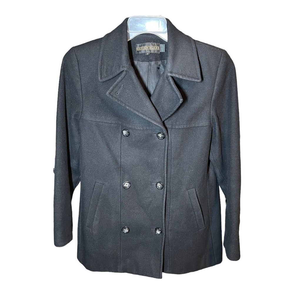 Kristen Blake Lambswool Shell Black Medium Length Button Coat Women’s Size 6